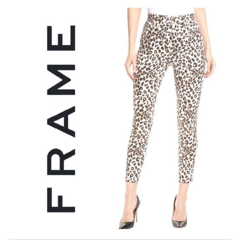 FRAME | ali high rise cigarette jeans beige leopard print 30